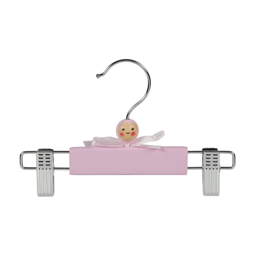 DE KLEDINGHANGER GIGANT Babyhanger lotushout roze gelakt met knijpers, 22 cm