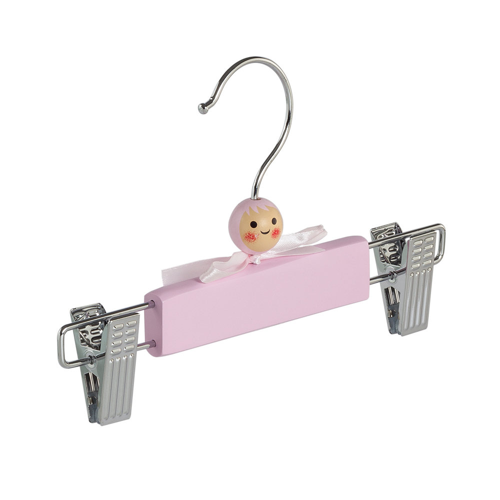 DE KLEDINGHANGER GIGANT Babyhanger lotushout roze gelakt met knijpers, 22 cm