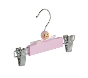 Rok / broekhanger (baby) lotushout roze gelakt met knijpers, 22 cm Rok / broekhanger (baby) lotushout roze gelakt met knijpers, 22 cm