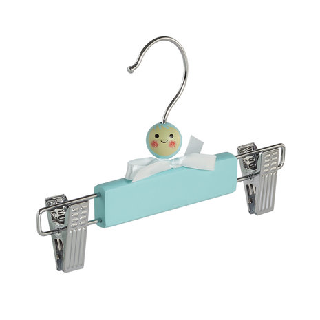 Rok / broekhanger (baby) lotushout blauw gelakt met knijpers, 22 cm