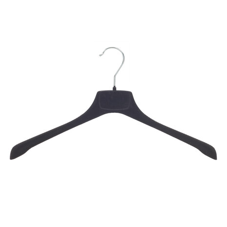 SER-VIZ Mantel / kostuumhanger (gebogen) kunststof velours zwart met schouderverbreding SER-VIZ Mantel / kostuumhanger (gebogen) kunststof velours zwart met schouderverbreding