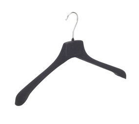 Mantel / kostuumhanger (gebogen) kunststof velours zwart met schouderverbreding Mantel / kostuumhanger (gebogen) kunststof velours zwart met schouderverbreding