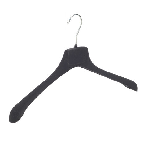 SER-VIZ Mantel / kostuumhanger (gebogen) kunststof velours zwart met schouderverbreding SER-VIZ Mantel / kostuumhanger (gebogen) kunststof velours zwart met schouderverbreding