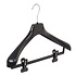 Mantel / kostuumhanger (gebogen) kunststof zwart met schouderverbreding en anti-slip knijpers
