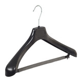Mantel / kostuumhanger (gebogen) kunststof zwart met schouderverbreding en anti-slip broeklat (2 mm schuim) Mantel / kostuumhanger (gebogen) kunststof zwart met schouderverbreding en anti-slip broeklat (2 mm schuim)