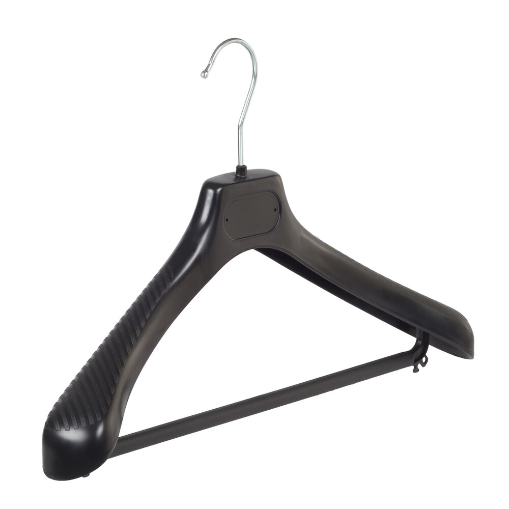 SER-VIZ Mantel / kostuumhanger (gebogen) kunststof zwart met schouderverbreding en broeklat SER-VIZ Mantel / kostuumhanger (gebogen) kunststof zwart met schouderverbreding en broeklat