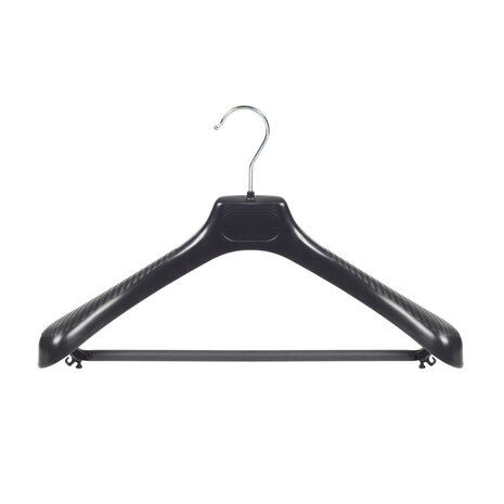 SER-VIZ Mantel / kostuumhanger (gebogen) kunststof zwart met schouderverbreding en broeklat SER-VIZ Mantel / kostuumhanger (gebogen) kunststof zwart met schouderverbreding en broeklat