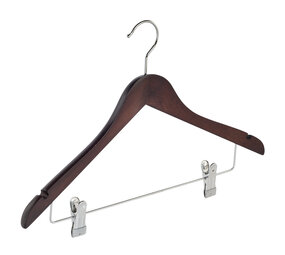 Blouse / shirthanger (geknikt) beukenhout wenge gebeitst met rokinkepingen en anti-slip knijpers