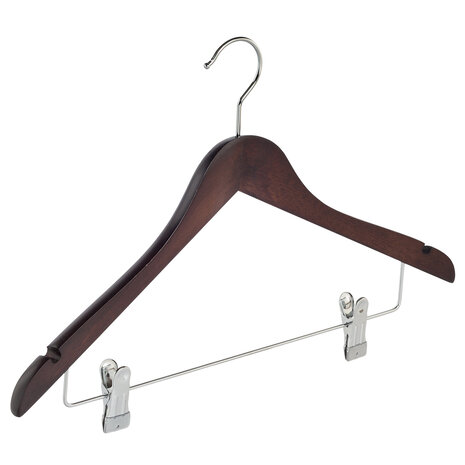 Blouse / shirthanger (geknikt) beukenhout wenge gebeitst met rokinkepingen en anti-slip knijpers
