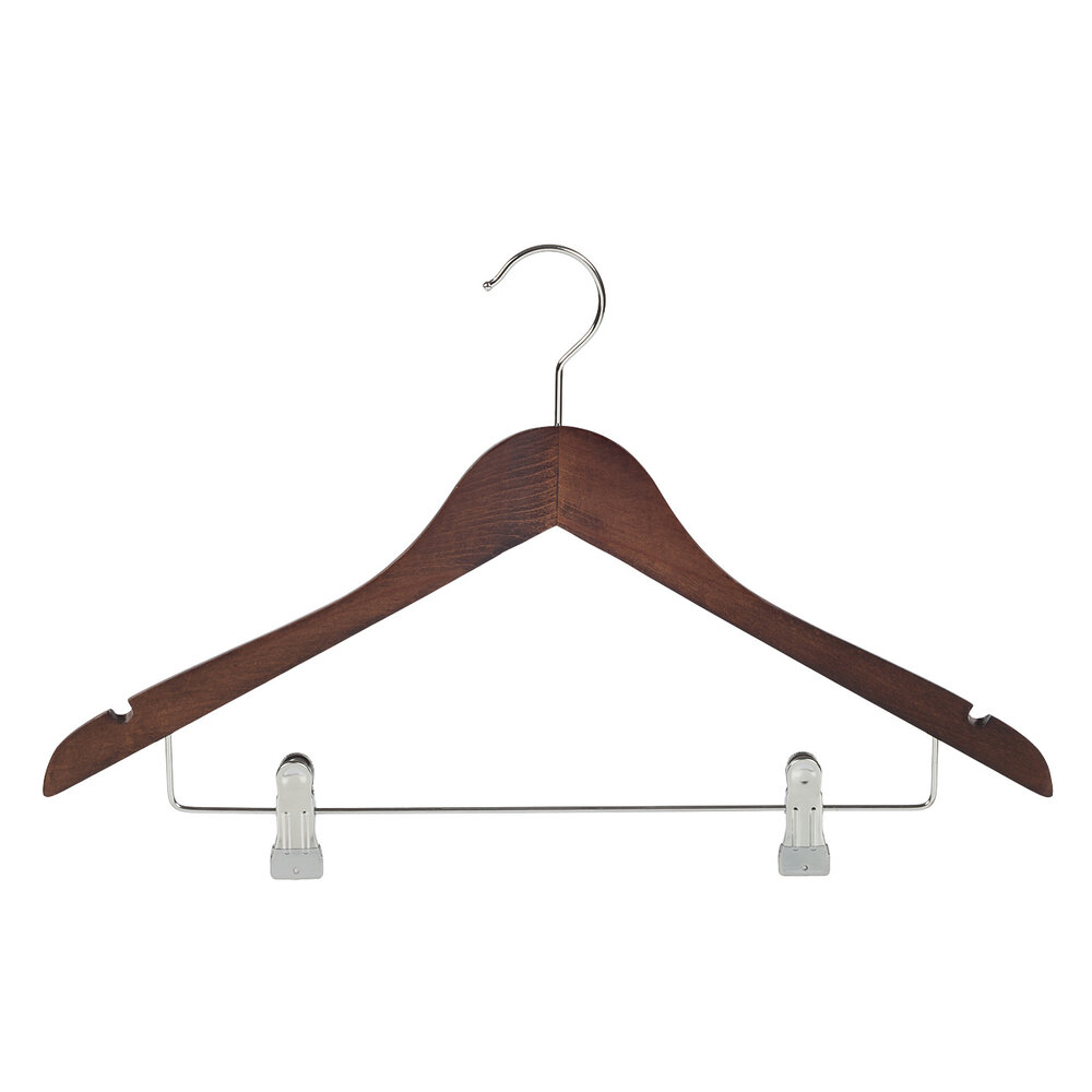 Blouse / shirthanger (geknikt) beukenhout walnoten gebeitst met rokinkepingen en anti-slip knijpers Blouse / shirthanger (geknikt) beukenhout walnoten gebeitst met rokinkepingen en anti-slip knijpers