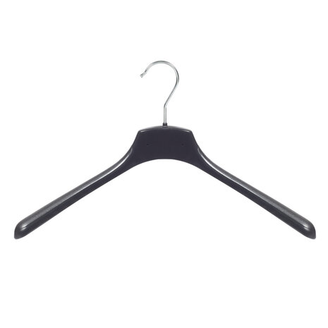 Mantel / kostuumhanger (gebogen) kunststof zwart met schouderverbreding Mantel / kostuumhanger (gebogen) kunststof zwart met schouderverbreding