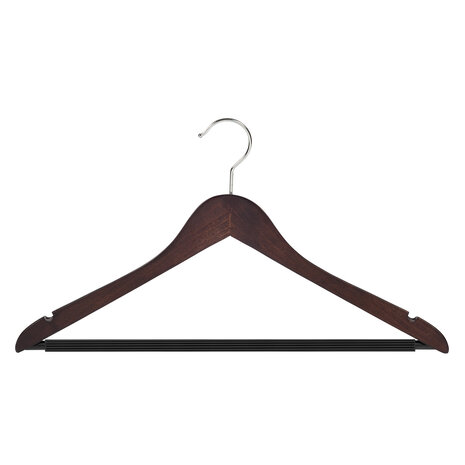 DE KLEDINGHANGER GIGANT Hotelhanger (geknikt) beukenhout wenge gebeitst met rokinkepingen en anti-slip broeklat DE KLEDINGHANGER GIGANT Hotelhanger (geknikt) beukenhout wenge gebeitst met rokinkepingen en anti-slip broeklat