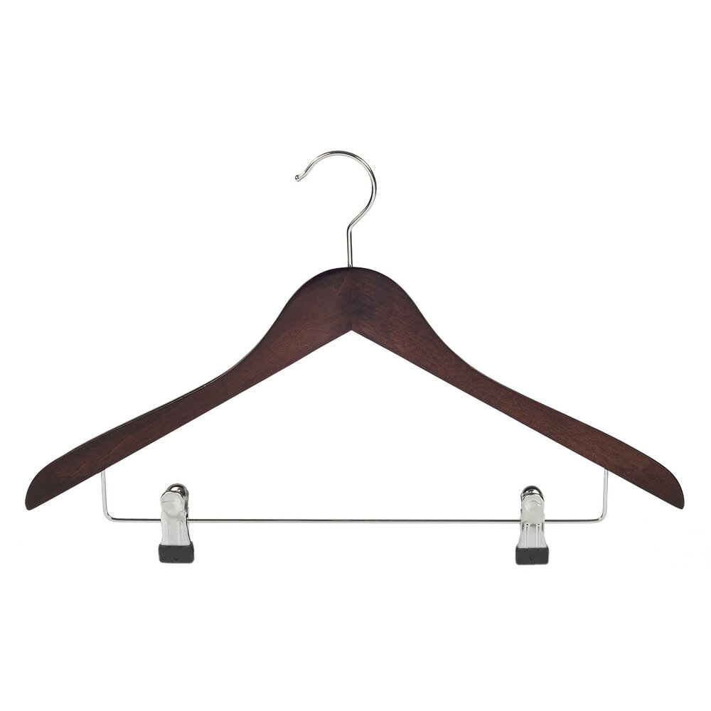 Hotelhanger beukenhout wenge gebeitst met anti-slip knijpers, 44 cm Hotelhanger beukenhout wenge gebeitst met anti-slip knijpers, 44 cm