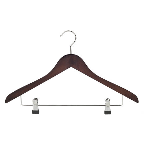 Hotelhanger beukenhout wenge gebeitst met anti-slip knijpers, 44 cm Hotelhanger beukenhout wenge gebeitst met anti-slip knijpers, 44 cm