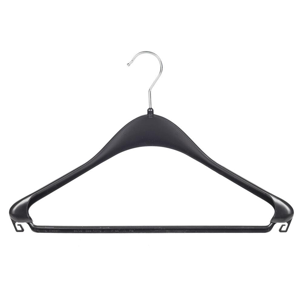WEBER Mantel / kostuumhanger (gebogen) kunststof zwart met schouderverbreding en broeklat WEBER Mantel / kostuumhanger (gebogen) kunststof zwart met schouderverbreding en broeklat