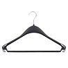 DE KLEDINGHANGER GIGANT Mantel / kostuumhanger (gebogen) kunststof zwart met schouderverbreding en broeklat DE KLEDINGHANGER GIGANT Mantel / kostuumhanger (gebogen) kunststof zwart met schouderverbreding en broeklat