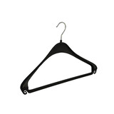 Mantel / kostuumhanger (gebogen) kunststof zwart met schouderverbreding en broeklat Mantel / kostuumhanger (gebogen) kunststof zwart met schouderverbreding en broeklat