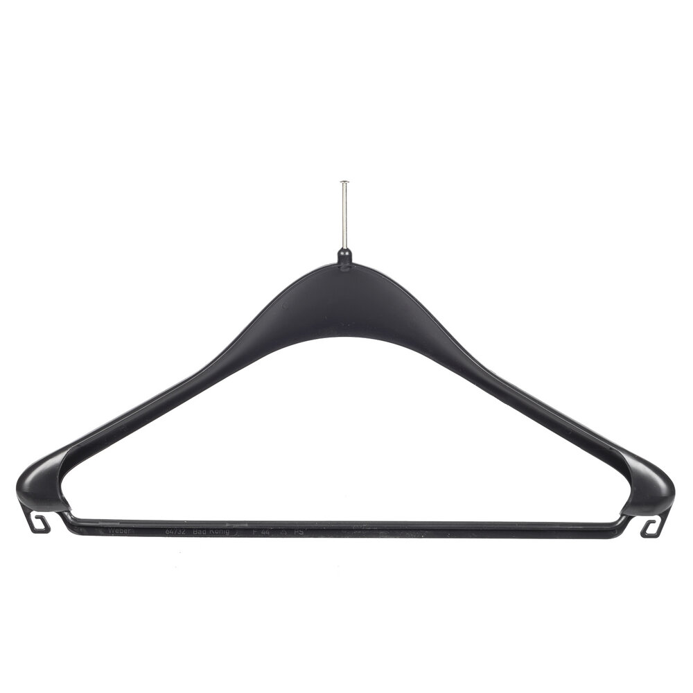 Mantel / kostuumhanger (gebogen) kunststof zwart (anti-diefstal zonder ring) met schouderverbreding en broeklat