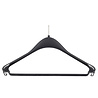 WEBER Mantel / kostuumhanger (gebogen) kunststof zwart (anti-diefstal zonder ring) met schouderverbreding en broeklat WEBER Mantel / kostuumhanger (gebogen) kunststof zwart (anti-diefstal zonder ring) met schouderverbreding en broeklat