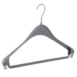 Mantel / kostuumhanger (gebogen) kunststof grijs met schouderverbreding en broeklat Mantel / kostuumhanger (gebogen) kunststof grijs met schouderverbreding en broeklat