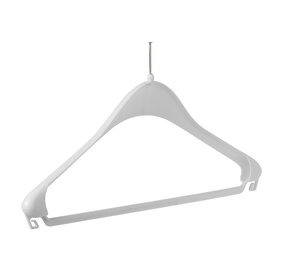 Mantel / kostuumhanger (gebogen) kunststof wit (anti-diefstal zonder ring) met schouderverbreding en broeklat