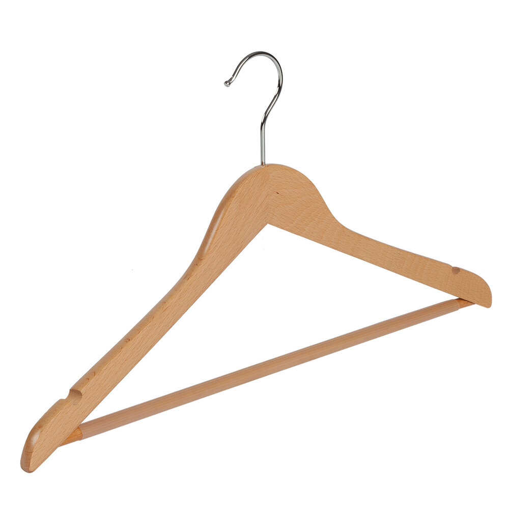 Hotelhanger beukenhout naturel gelakt met rokinkepingen en anti-slip broeklat , 44 cm