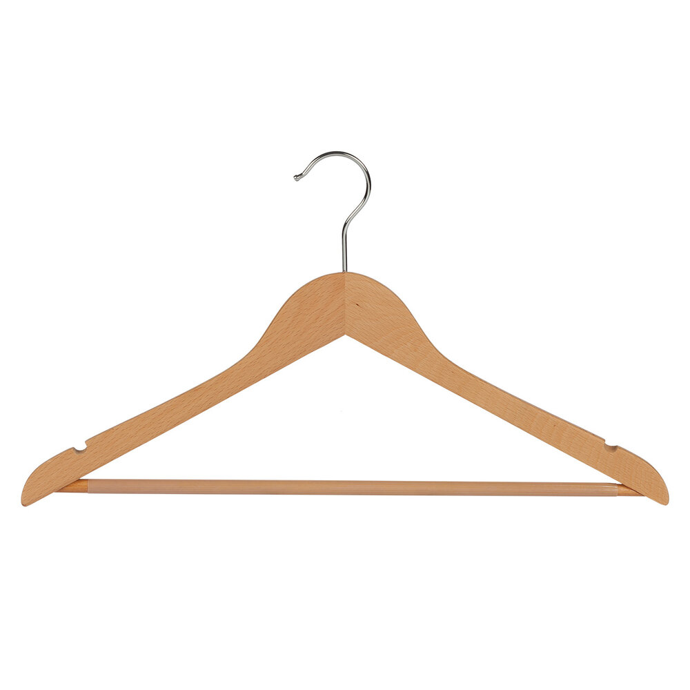 Hotelhanger beukenhout naturel gelakt met rokinkepingen en anti-slip broeklat , 44 cm