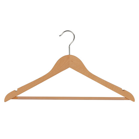 Hotelhanger (geknikt) beukenhout naturel gelakt met rokinkepingen en anti-slip broeklat