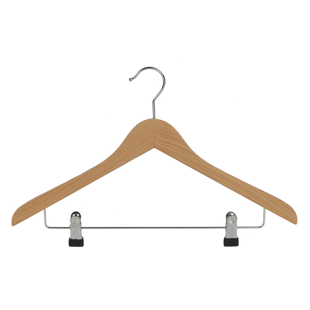 Hotelhanger beukenhout naturel gelakt met anti-slip knijpers, 44 cm Hotelhanger beukenhout naturel gelakt met anti-slip knijpers, 44 cm