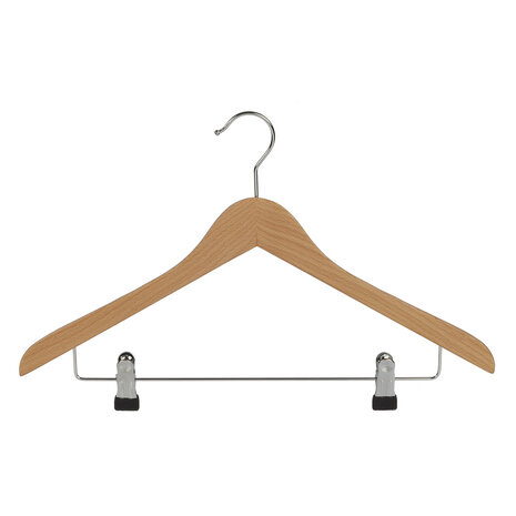 Hotelhanger beukenhout naturel gelakt met anti-slip knijpers, 44 cm Hotelhanger beukenhout naturel gelakt met anti-slip knijpers, 44 cm