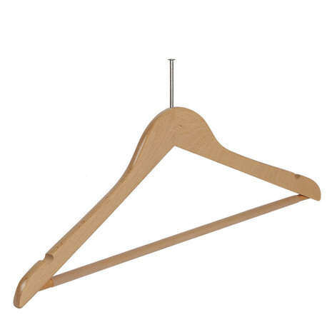 Hotelhanger anti-diefstal beukenhout naturel gelakt met rokinkepingen en anti-slip broeklat, 44 cm Hotelhanger anti-diefstal beukenhout naturel gelakt met rokinkepingen en anti-slip broeklat, 44 cm