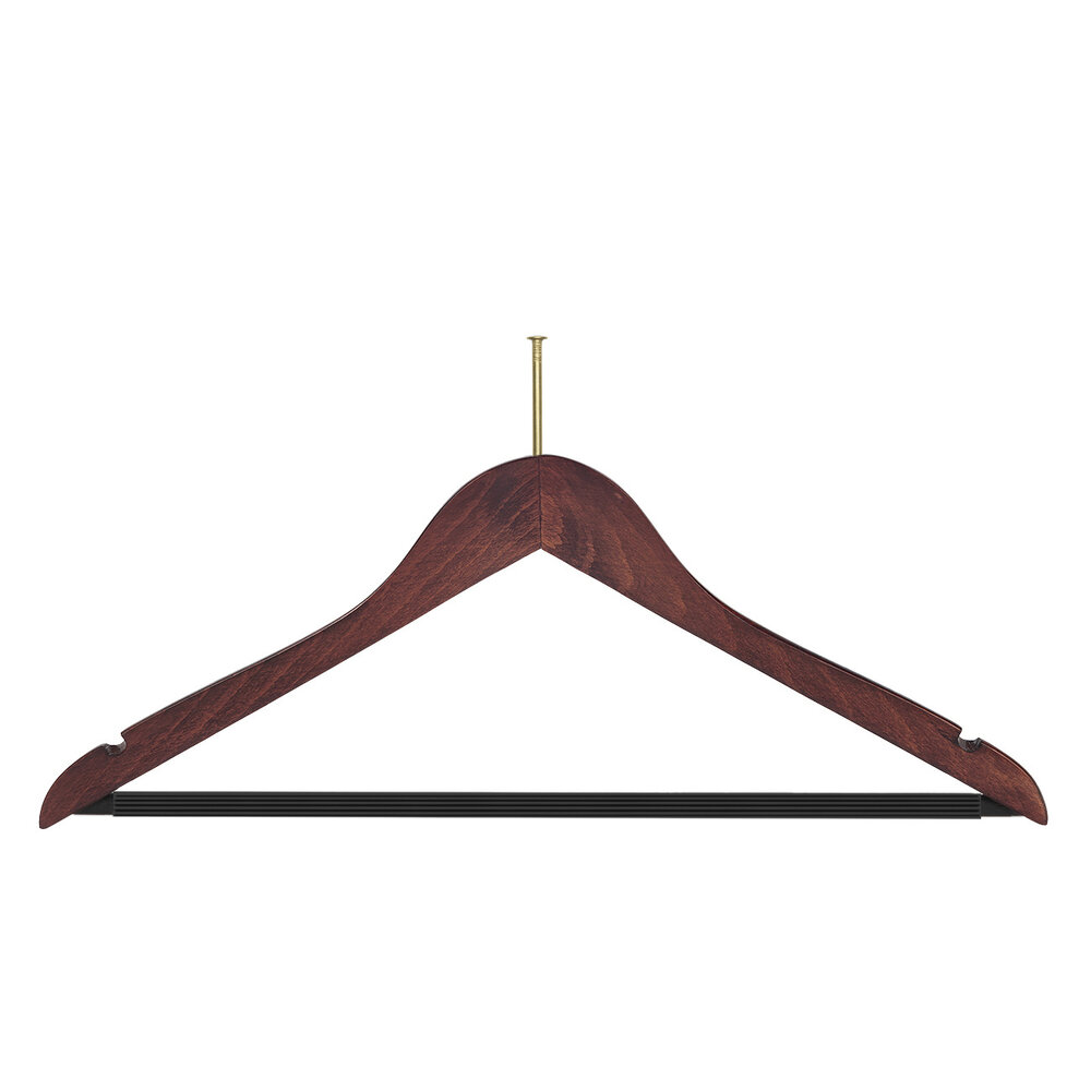 Hotelhanger anti-diefstal (geknikt) beukenhout mahonie gebeitst met rokinkepingen en anti-slip broeklat