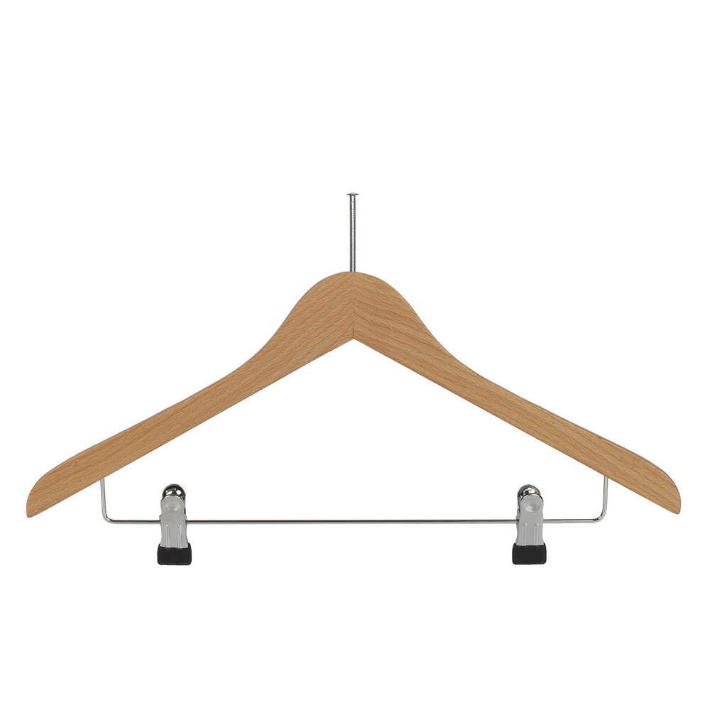 Hotelhanger anti-diefstal (geknikt) beukenhout naturel gelakt met anti-slip knijpers