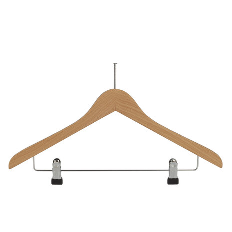 Hotelhanger anti-diefstal (geknikt) beukenhout naturel gelakt met anti-slip knijpers