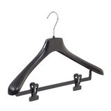 Mantel / kostuumhanger (gebogen) kunststof zwart met schouderverbreding en anti-slip knijpers
