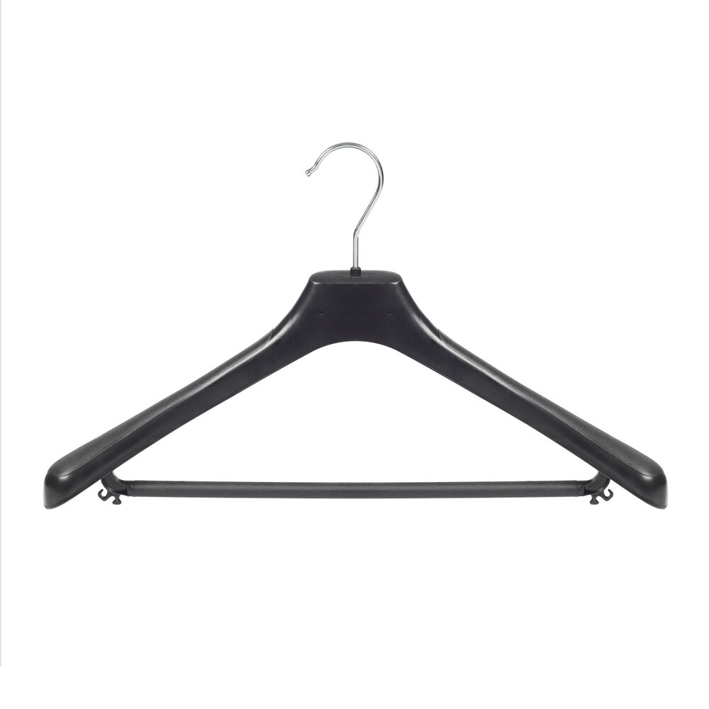 Mantel / kostuumhanger (gebogen) kunststof zwart met schouderverbreding en broeklat