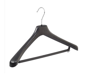 SER-VIZ Mantel / kostuumhanger (gebogen) kunststof zwart met schouderverbreding en broeklat SER-VIZ Mantel / kostuumhanger (gebogen) kunststof zwart met schouderverbreding en broeklat