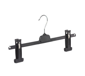 Rok / broekhanger kunststof zwart met anti-slip knijpers (extra lang) Rok / broekhanger kunststof zwart met anti-slip knijpers (extra lang)
