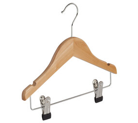 DE KLEDINGHANGER GIGANT Kinderhanger lotushout naturel gelakt met rokinkepingen en knijperlat, 36 cm
