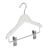 DE KLEDINGHANGER GIGANT Kinderhanger lotushout wit gelakt met rokinkepingen en knijperlat, 28 cm