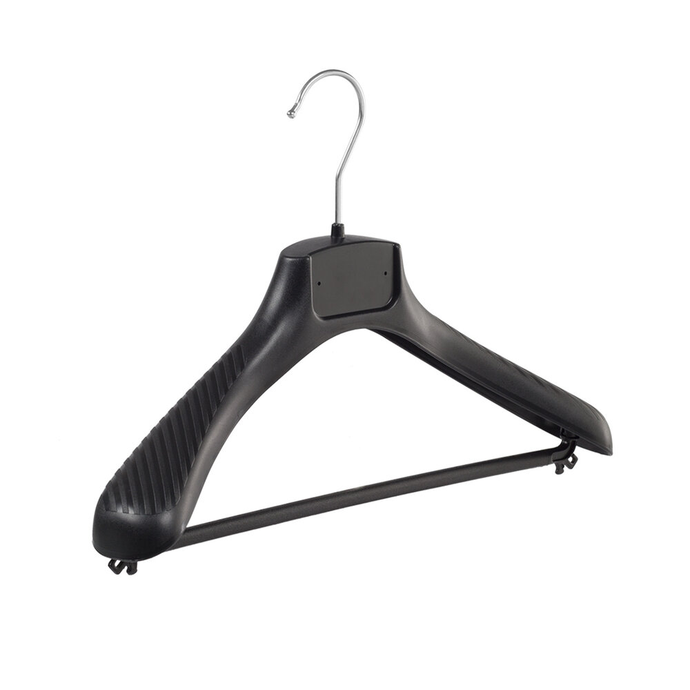 Mantel / kostuumhanger (gebogen) kunststof zwart met schouderverbreding en broeklat