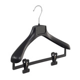 Mantel / kostuumhanger (gebogen) kunststof zwart met schouderverbreding en anti-slip knijpers Mantel / kostuumhanger (gebogen) kunststof zwart met schouderverbreding en anti-slip knijpers
