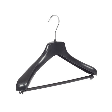 Mantel / kostuumhanger (gebogen) kunststof zwart met schouderverbreding en broeklat