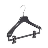 Mantel / kostuumhanger (gebogen) kunststof zwart met schouderverbreding en anti-slip knijpers
