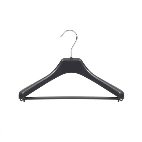 SER-VIZ Mantel / kostuumhanger (gebogen) kunststof zwart met schouderverbreding en broeklat SER-VIZ Mantel / kostuumhanger (gebogen) kunststof zwart met schouderverbreding en broeklat