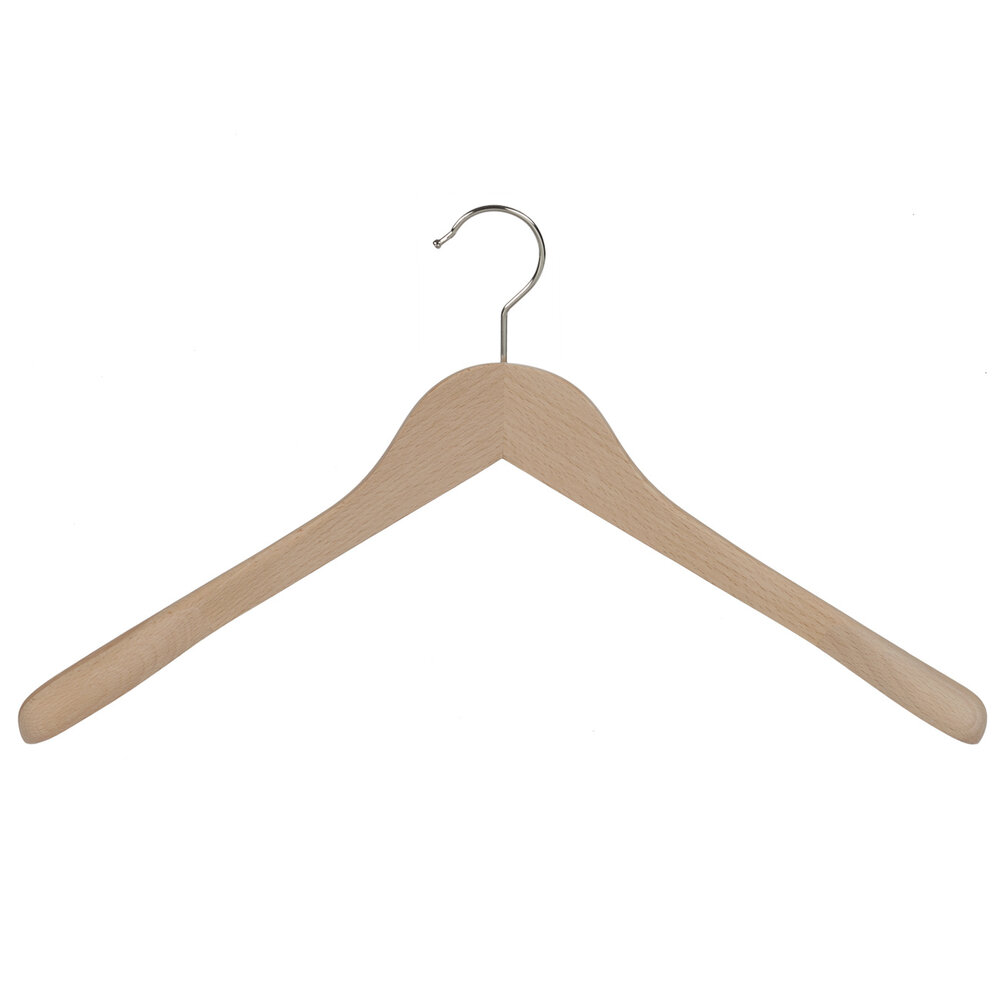 Mantel / kostuumhanger (geknikt) beukenhout naturel gelakt met schouderverbreding