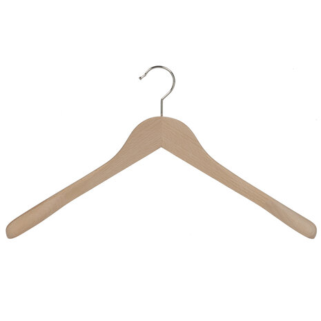Mantel / kostuumhanger (geknikt) beukenhout naturel gelakt met schouderverbreding