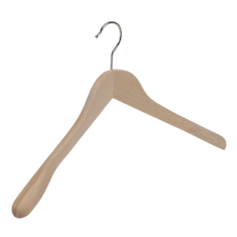Mantel / kostuumhanger (geknikt) beukenhout naturel gelakt met schouderverbreding