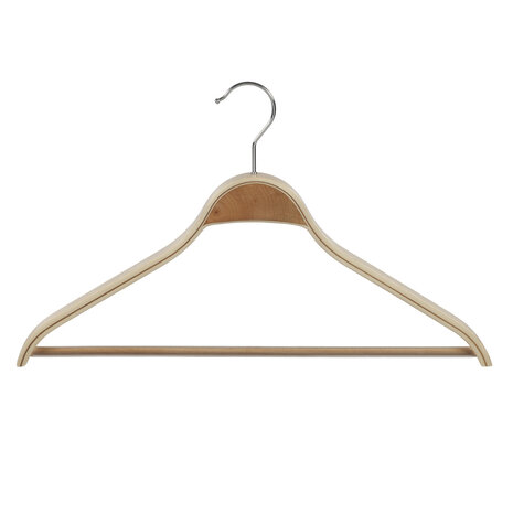 Mantel / kostuumhanger berkenhout naturel gelakt met schouderverbreding en anti-slip broeklat, 42 cm Mantel / kostuumhanger berkenhout naturel gelakt met schouderverbreding en anti-slip broeklat, 42 cm