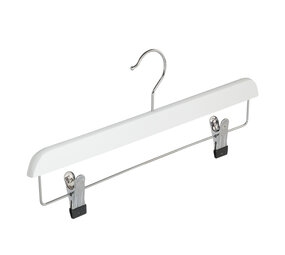 Rok / broekhanger lotushout wit gelakt met knijpers, 40 cm